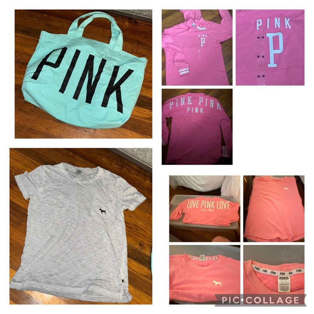VS Pink Lot two lightweight sweatshirts, one T-shirt and tote bag